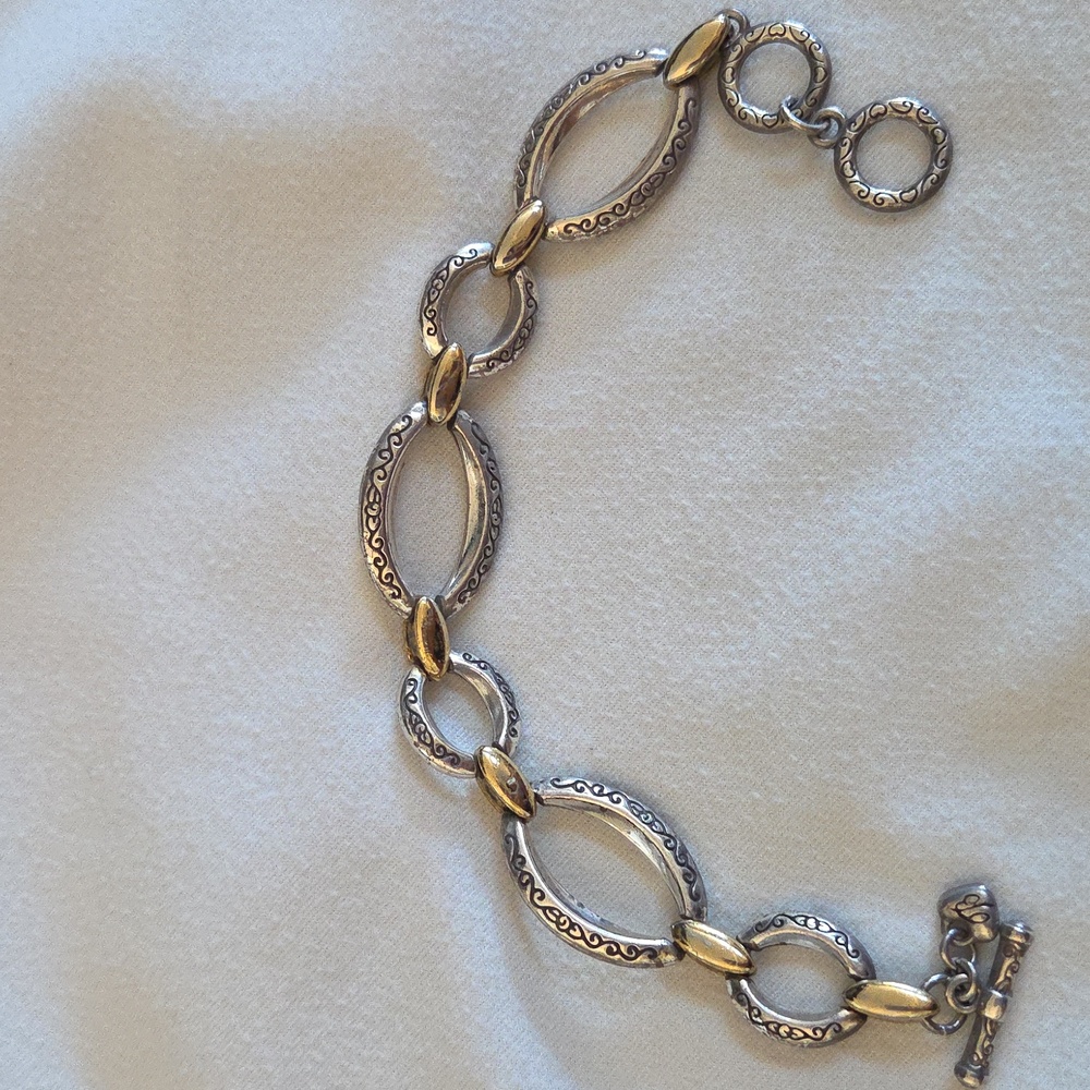 Brighton Silver and Gold Toggle Clasp Bracelet With Storage Pouch